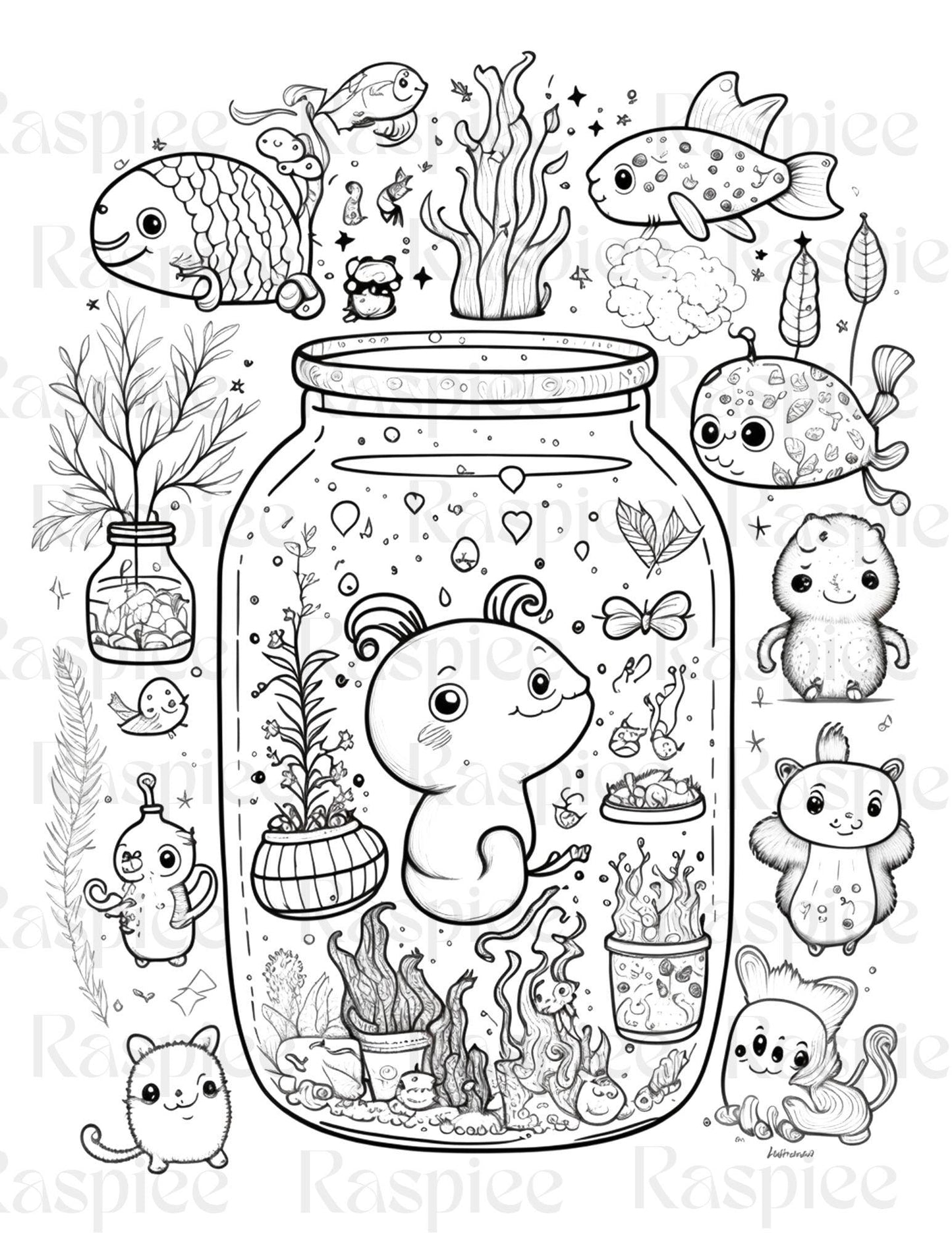 100 Animal in Jar Coloring Pages, Printable Coloring Pages for Kids and Adults, Printable PDF File Instant Download