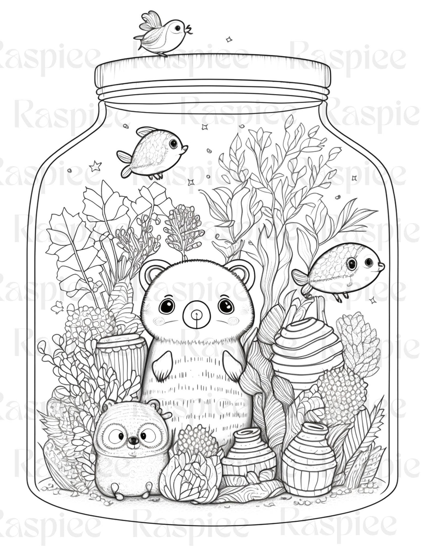 100 Animal in Jar Coloring Pages, Printable Coloring Pages for Kids and Adults, Printable PDF File Instant Download