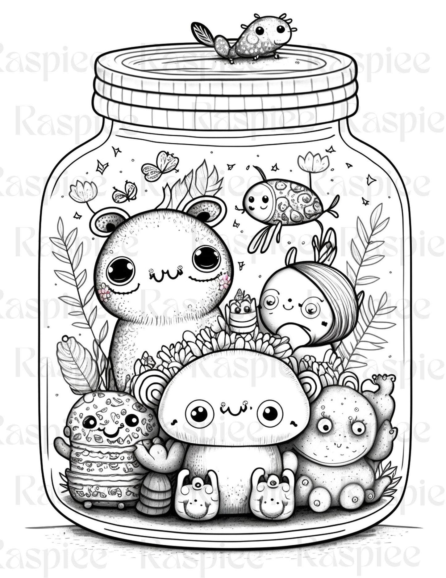 100 Animal in Jar Coloring Pages, Printable Coloring Pages for Kids and Adults, Printable PDF File Instant Download