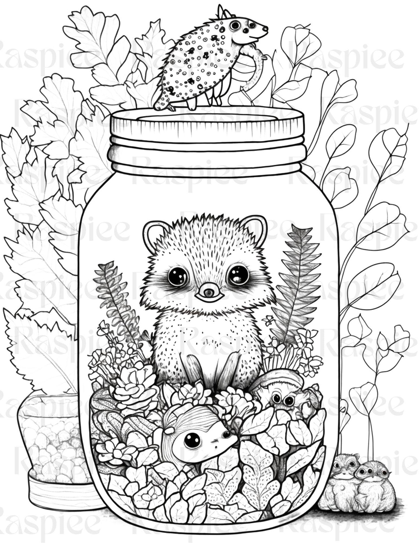 100 Animal in Jar Coloring Pages, Printable Coloring Pages for Kids and Adults, Printable PDF File Instant Download