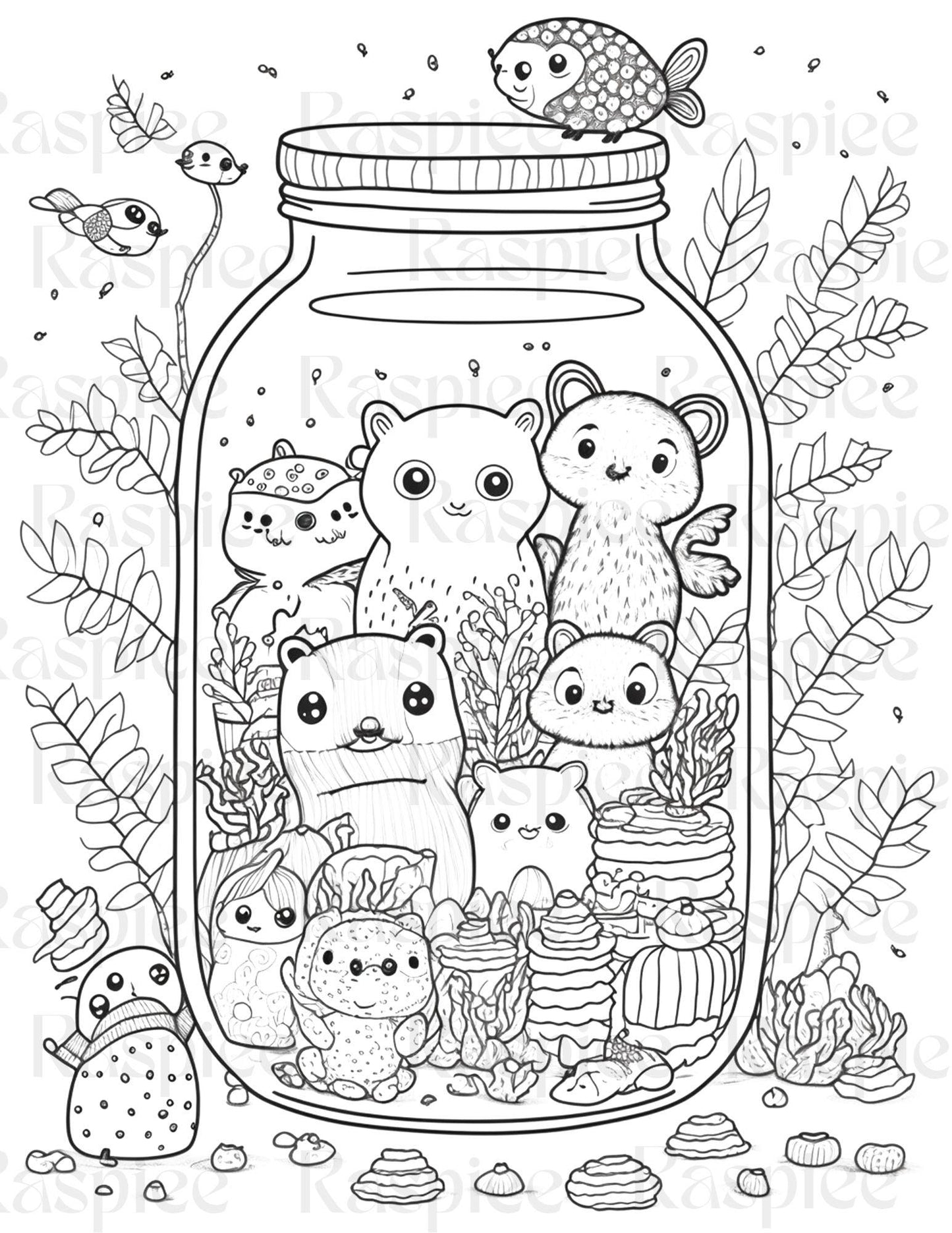 100 Animal in Jar Coloring Pages, Printable Coloring Pages for Kids and Adults, Printable PDF File Instant Download