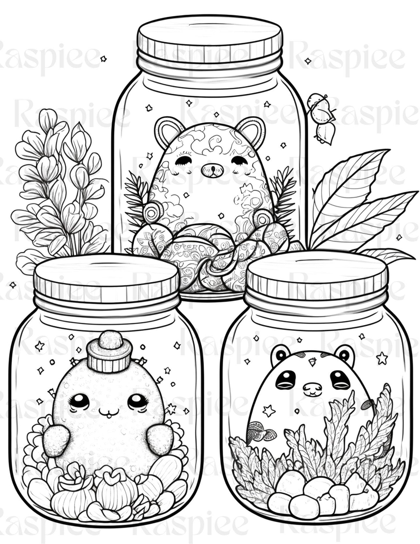100 Animal in Jar Coloring Pages, Printable Coloring Pages for Kids and Adults, Printable PDF File Instant Download