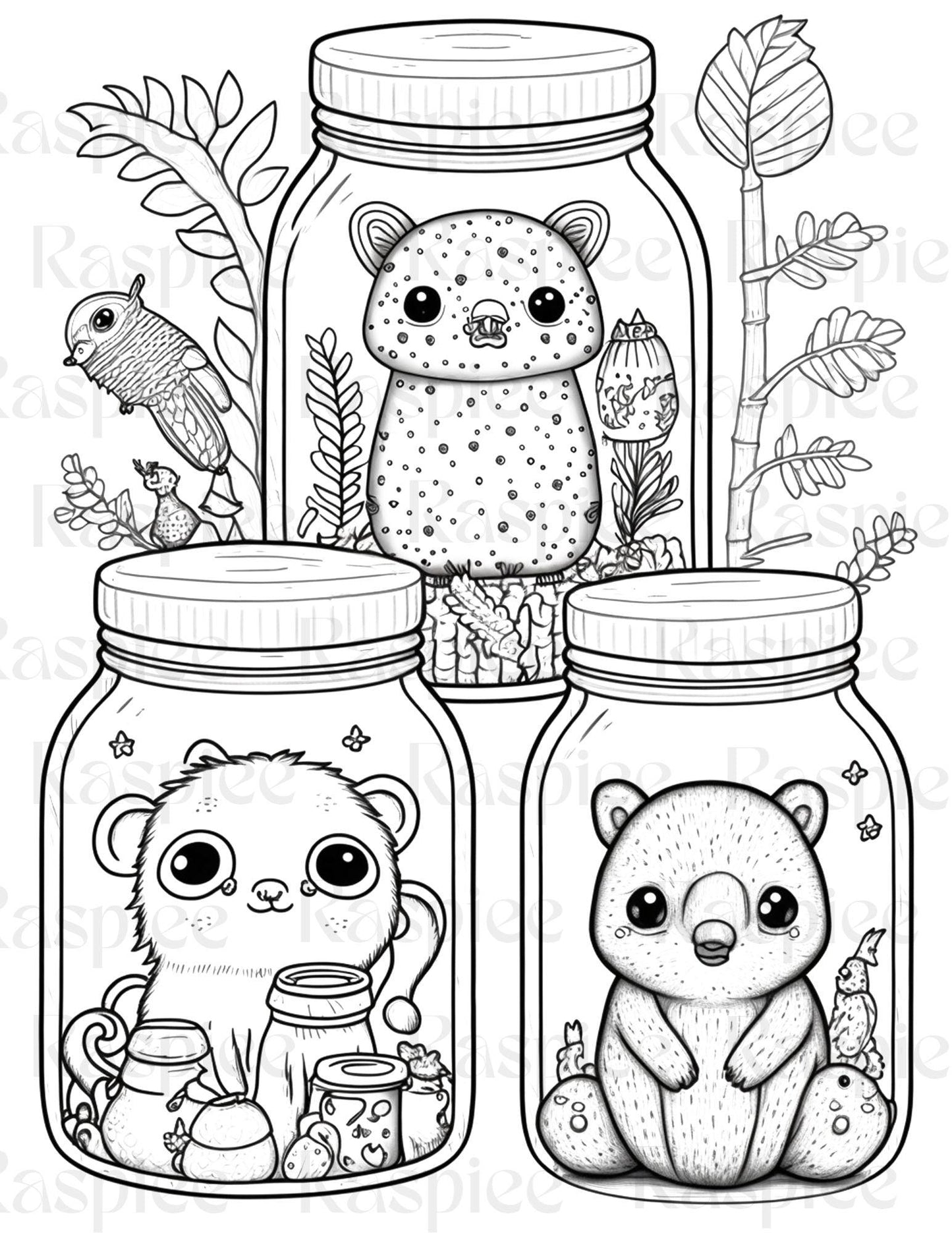 100 Animal in Jar Coloring Pages, Printable Coloring Pages for Kids and Adults, Printable PDF File Instant Download