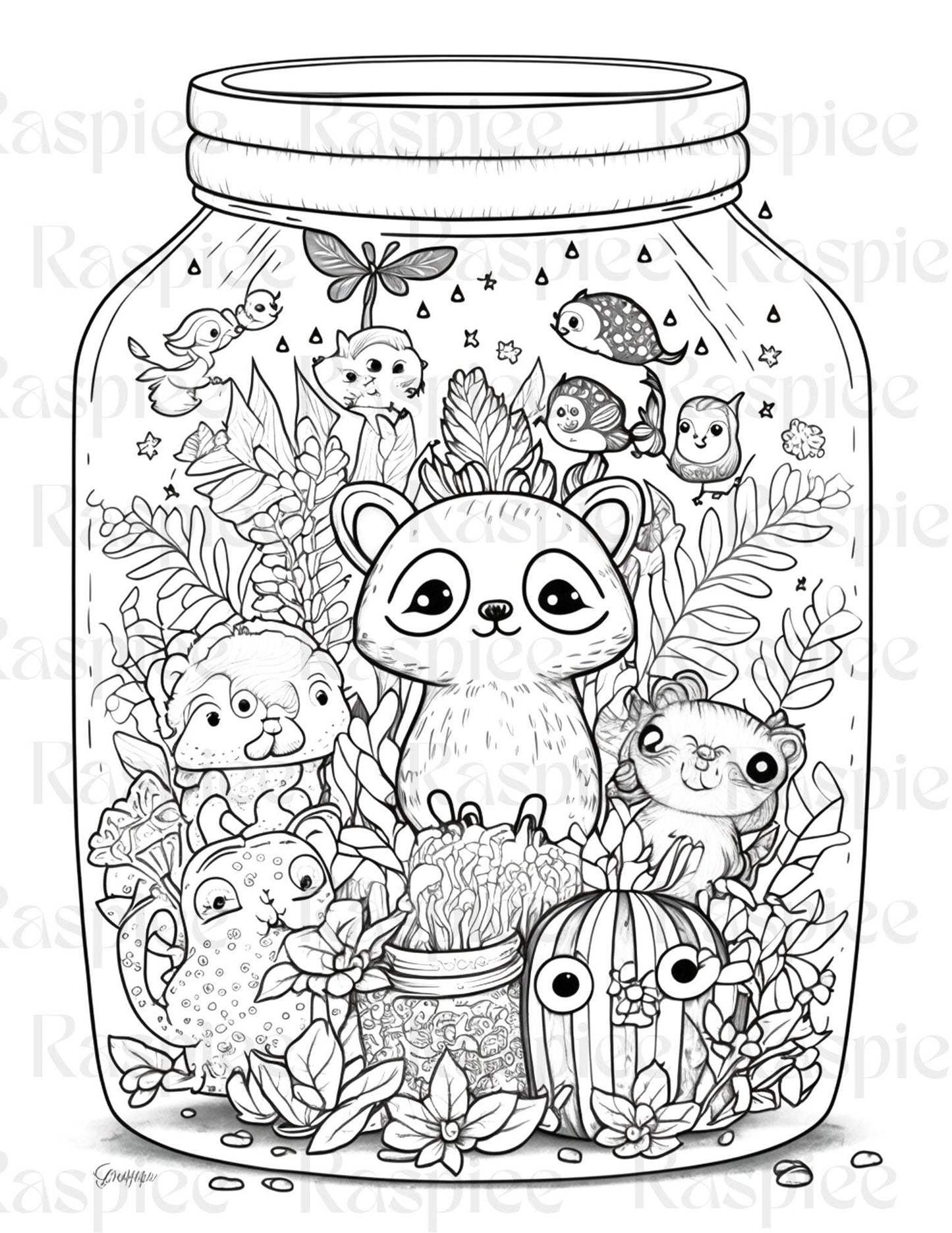 100 Animal in Jar Coloring Pages, Printable Coloring Pages for Kids and Adults, Printable PDF File Instant Download
