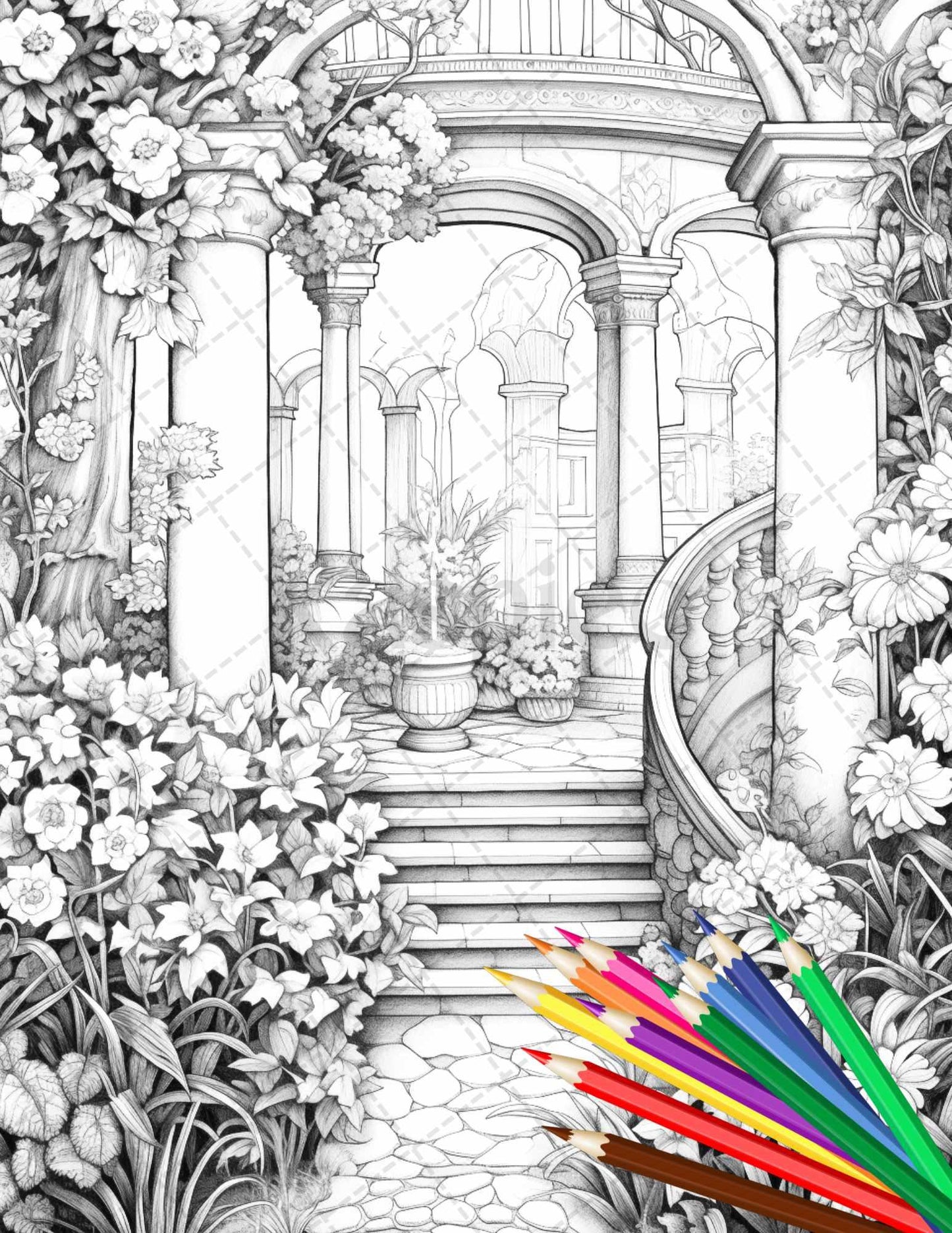 Secret Garden Coloring Pages Printable for Adults, Grayscale Coloring Page, PDF File Instant Download