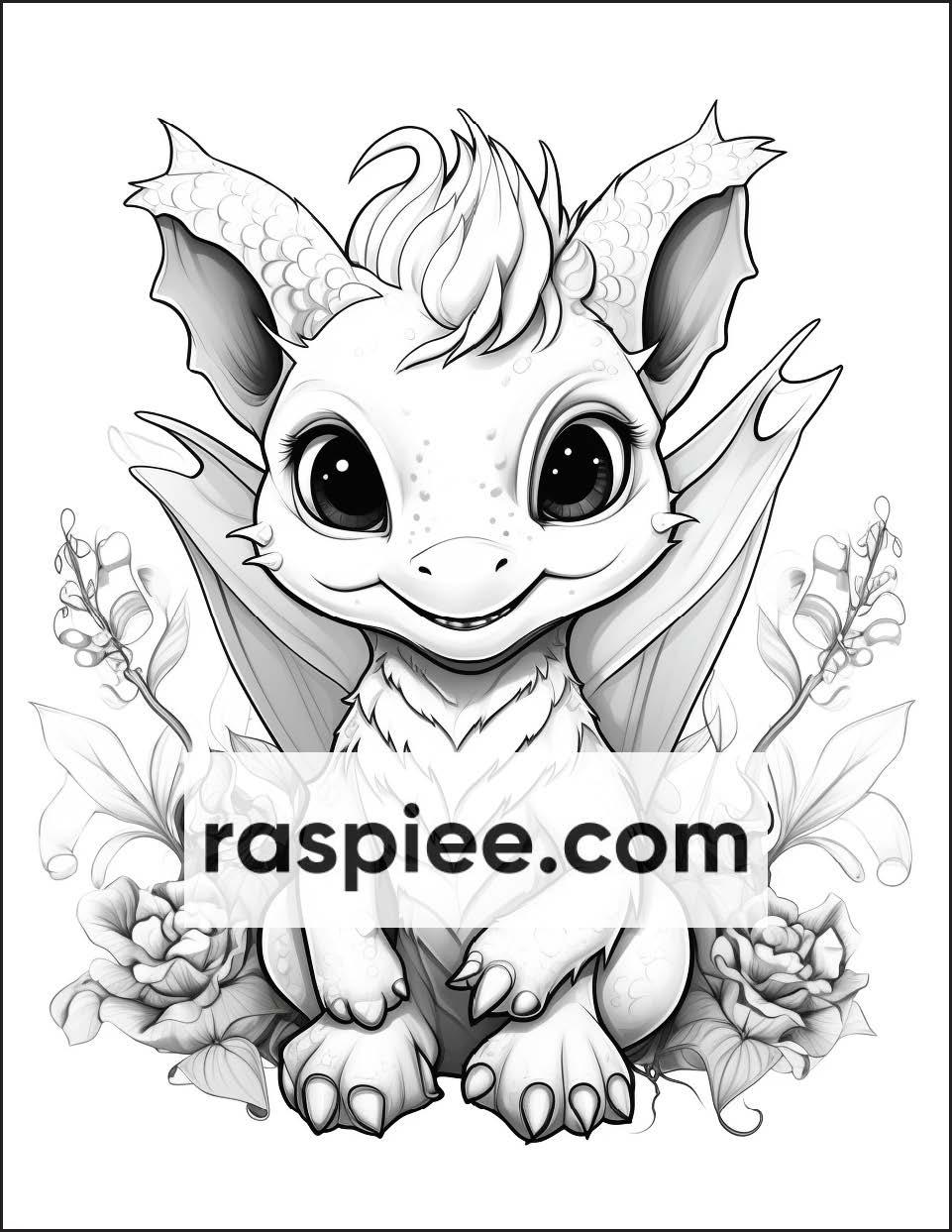 200 Woodland Baby Dragons Coloring Pages for Kids, Printable PDF Instant Download