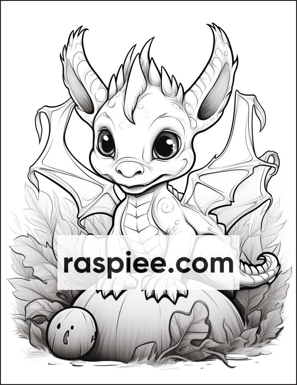 200 Woodland Baby Dragons Coloring Pages for Kids, Printable PDF Instant Download