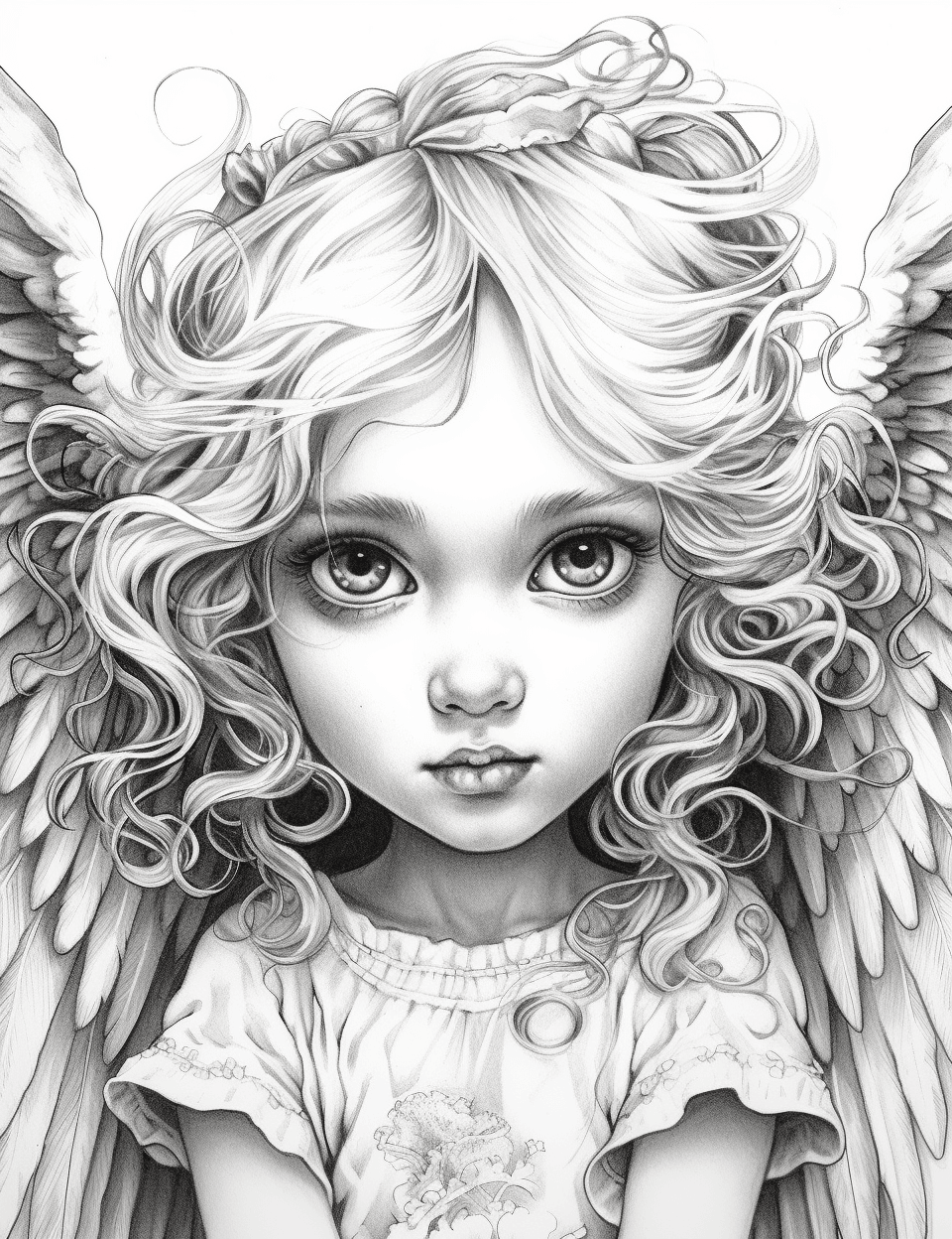 Free Angel Baby Grayscale Coloring Pages Printable for Adults Kids, PDF File Instant Download
