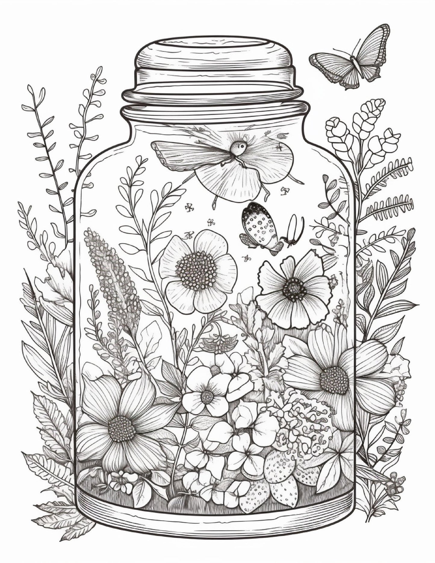 64 Life Inside Jar Printable Coloring Pages for Adults, Grayscale Coloring Book, Printable PDF File Download