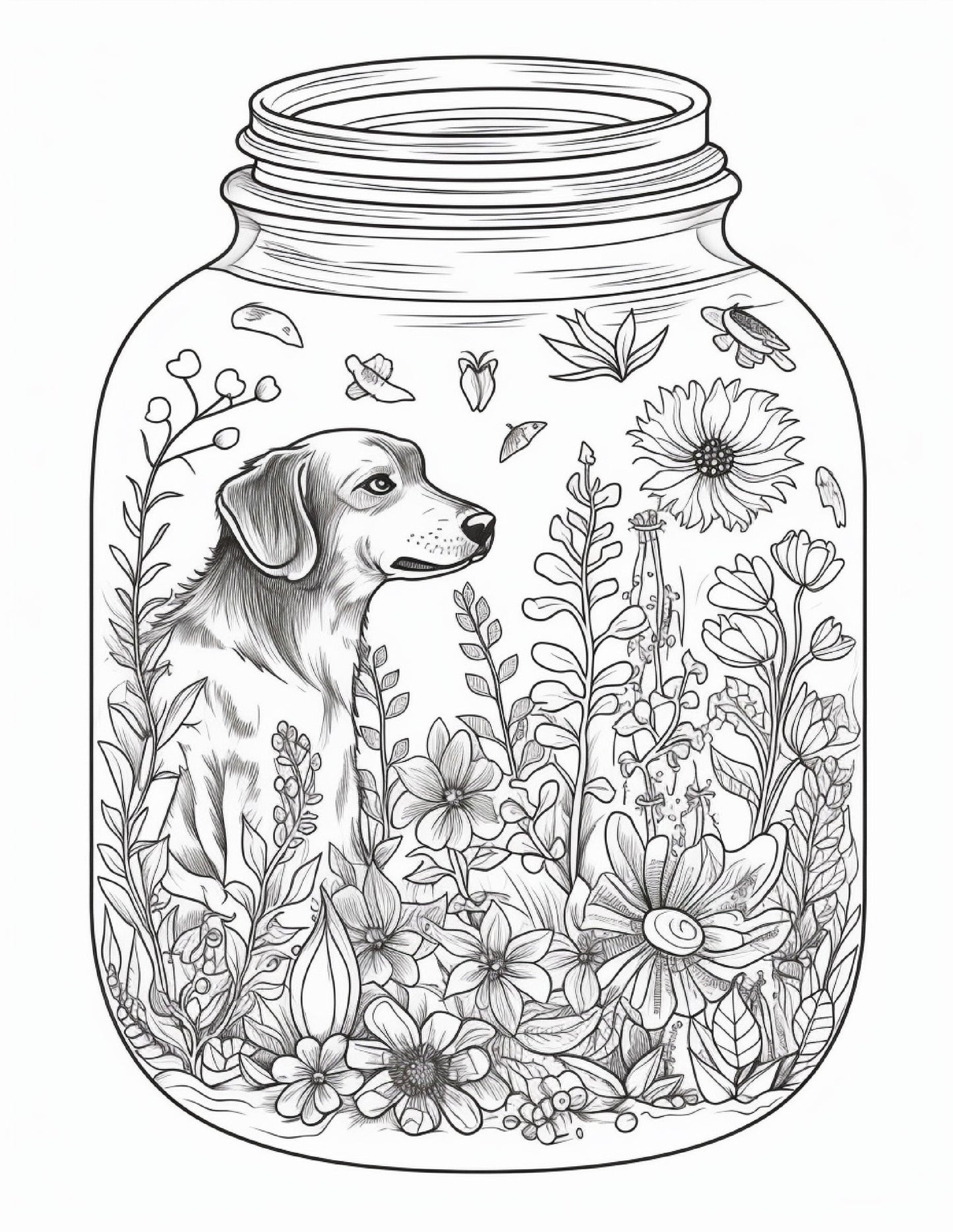 64 Life Inside Jar Printable Coloring Pages for Adults, Grayscale Coloring Book, Printable PDF File Download