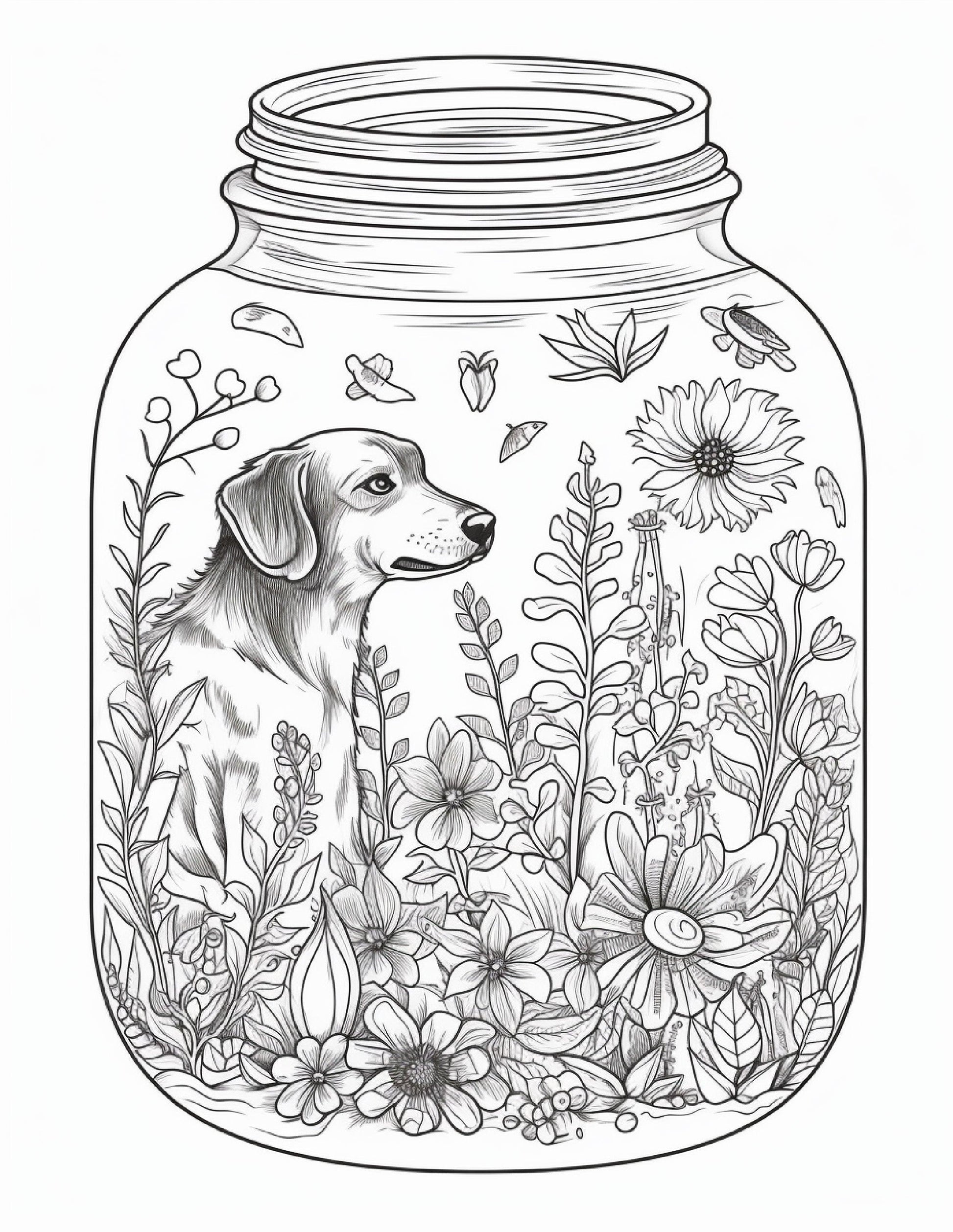 64 Life Inside Jar Printable Coloring Pages for Adults, Grayscale Coloring Book, Printable PDF File Download