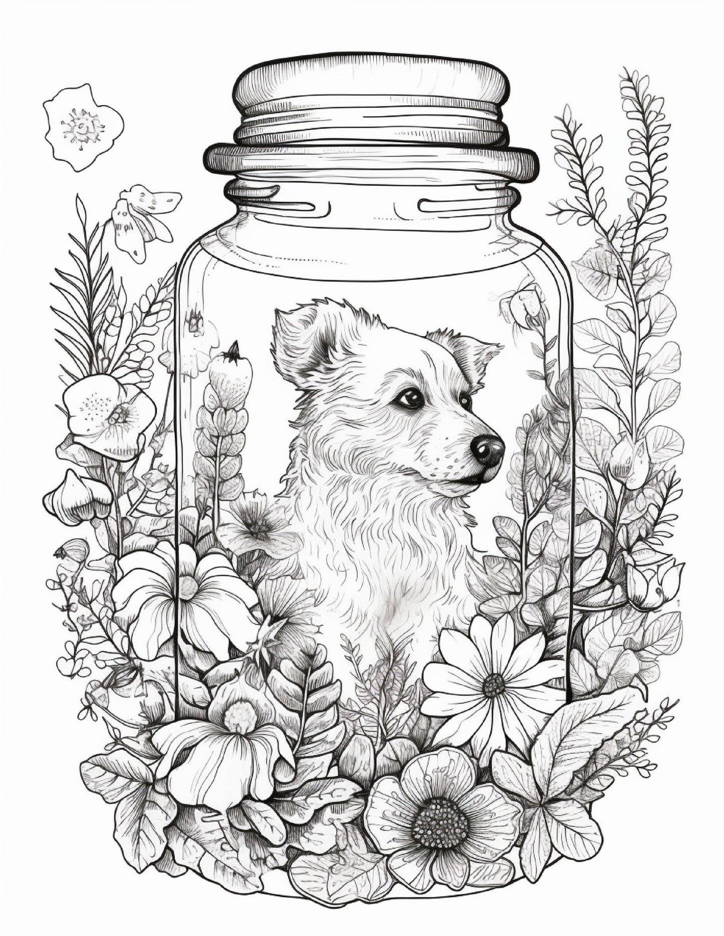 64 Life Inside Jar Printable Coloring Pages for Adults, Grayscale Coloring Book, Printable PDF File Download