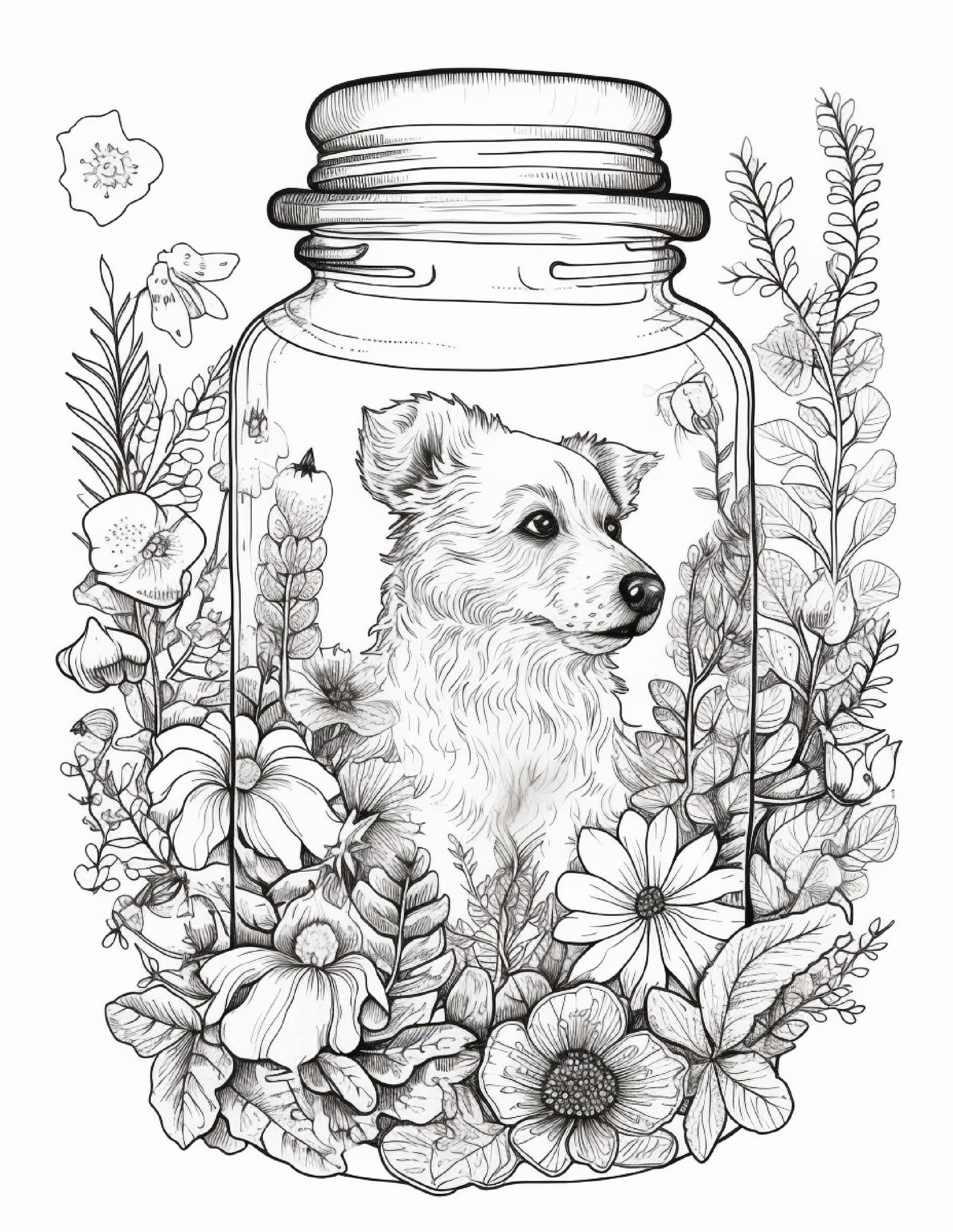 64 Life Inside Jar Printable Coloring Pages for Adults, Grayscale Coloring Book, Printable PDF File Download
