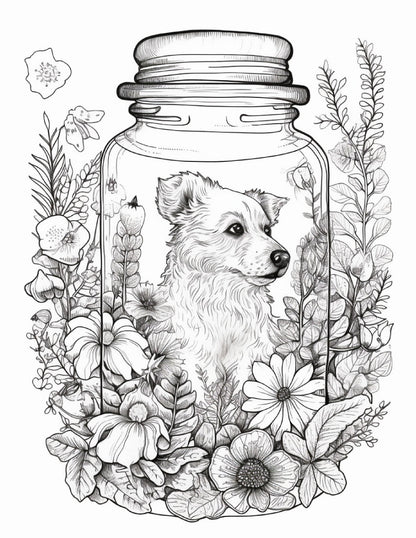 64 Life Inside Jar Printable Coloring Pages for Adults, Grayscale Coloring Book, Printable PDF File Download