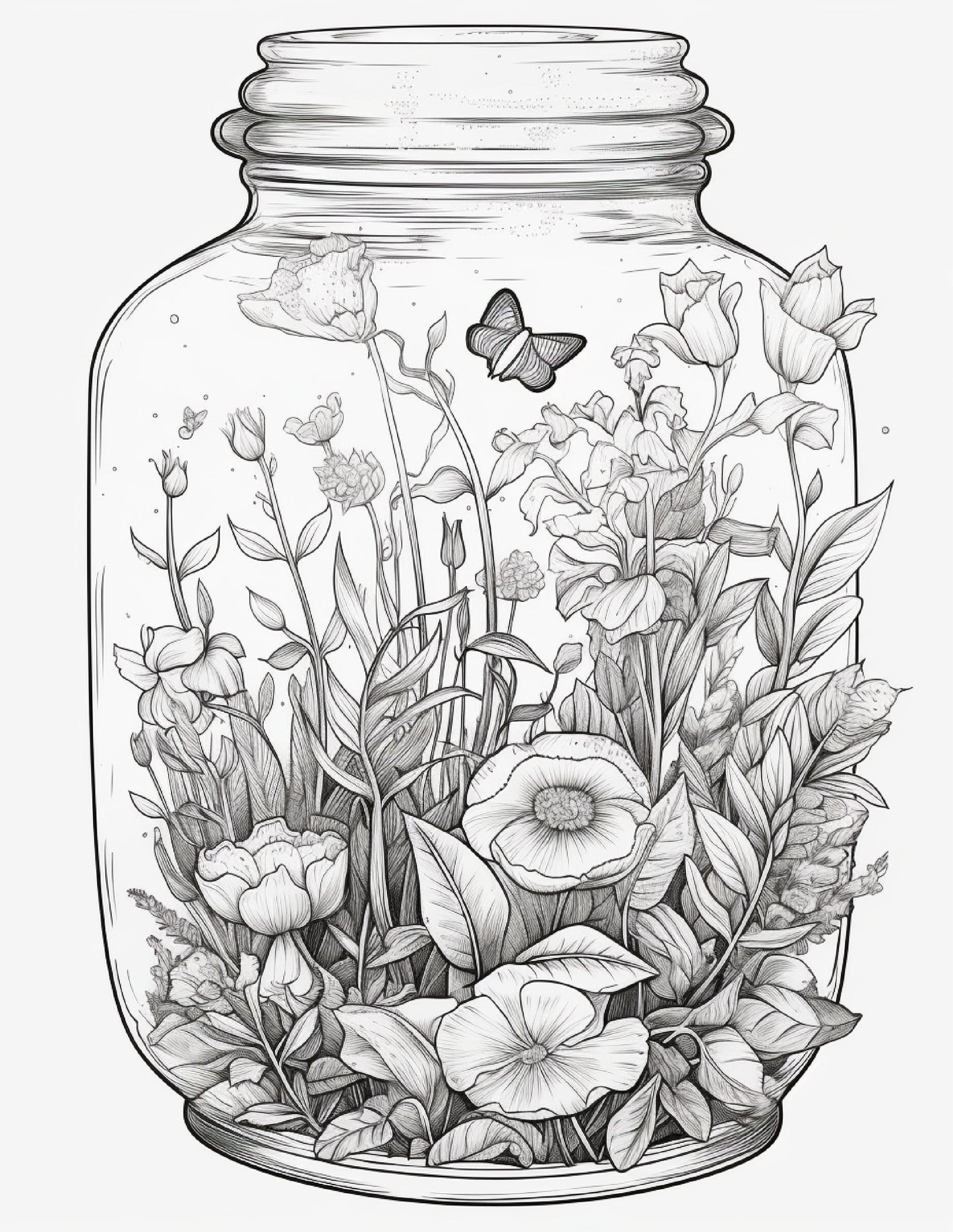 64 Life Inside Jar Printable Coloring Pages for Adults, Grayscale Coloring Book, Printable PDF File Download