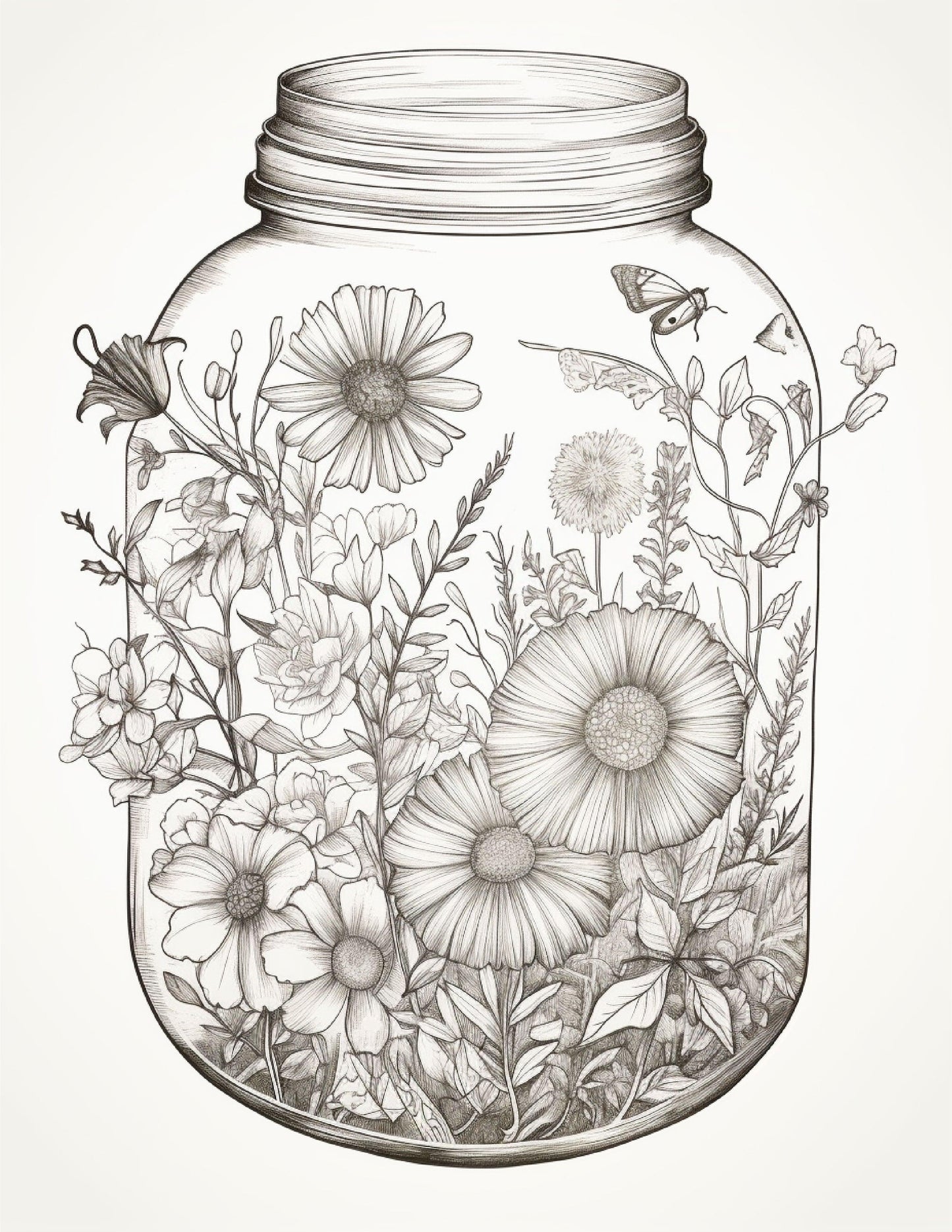 64 Life Inside Jar Printable Coloring Pages for Adults, Grayscale Coloring Book, Printable PDF File Download