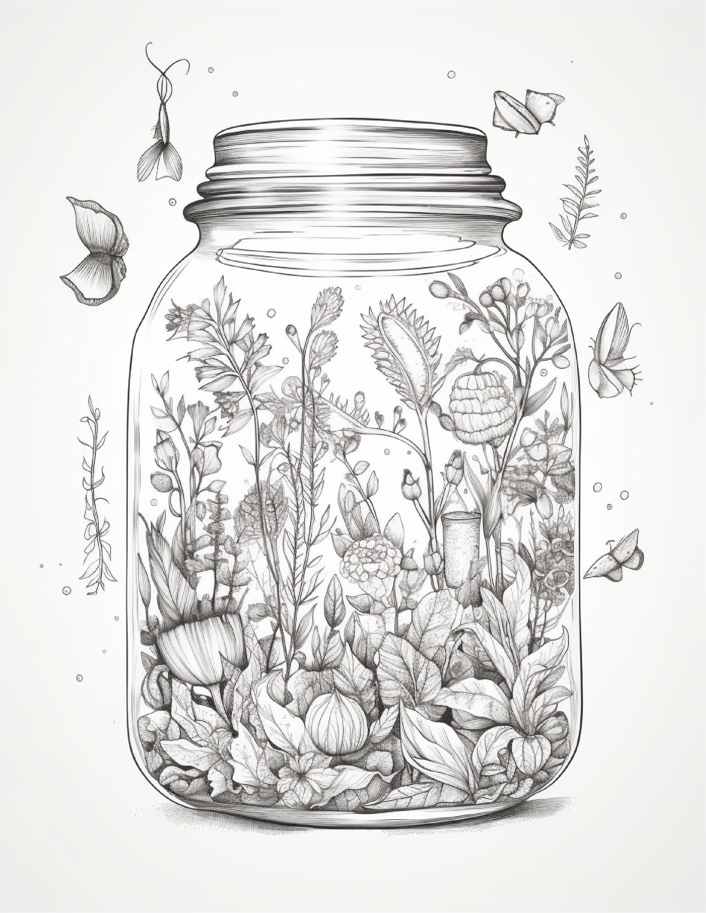 64 Life Inside Jar Printable Coloring Pages for Adults, Grayscale Coloring Book, Printable PDF File Download