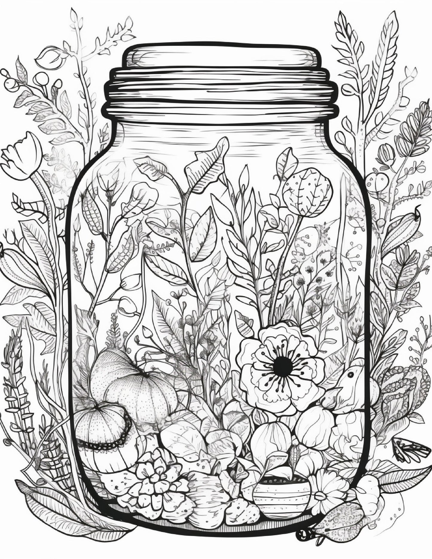 64 Life Inside Jar Printable Coloring Pages for Adults, Grayscale Coloring Book, Printable PDF File Download