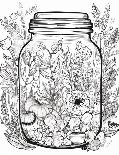 64 Life Inside Jar Printable Coloring Pages for Adults, Grayscale Coloring Book, Printable PDF File Download