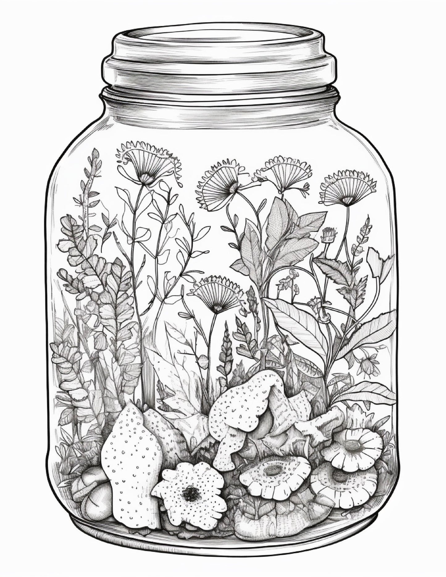 64 Life Inside Jar Printable Coloring Pages for Adults, Grayscale Coloring Book, Printable PDF File Download