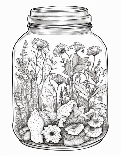 64 Life Inside Jar Printable Coloring Pages for Adults, Grayscale Coloring Book, Printable PDF File Download