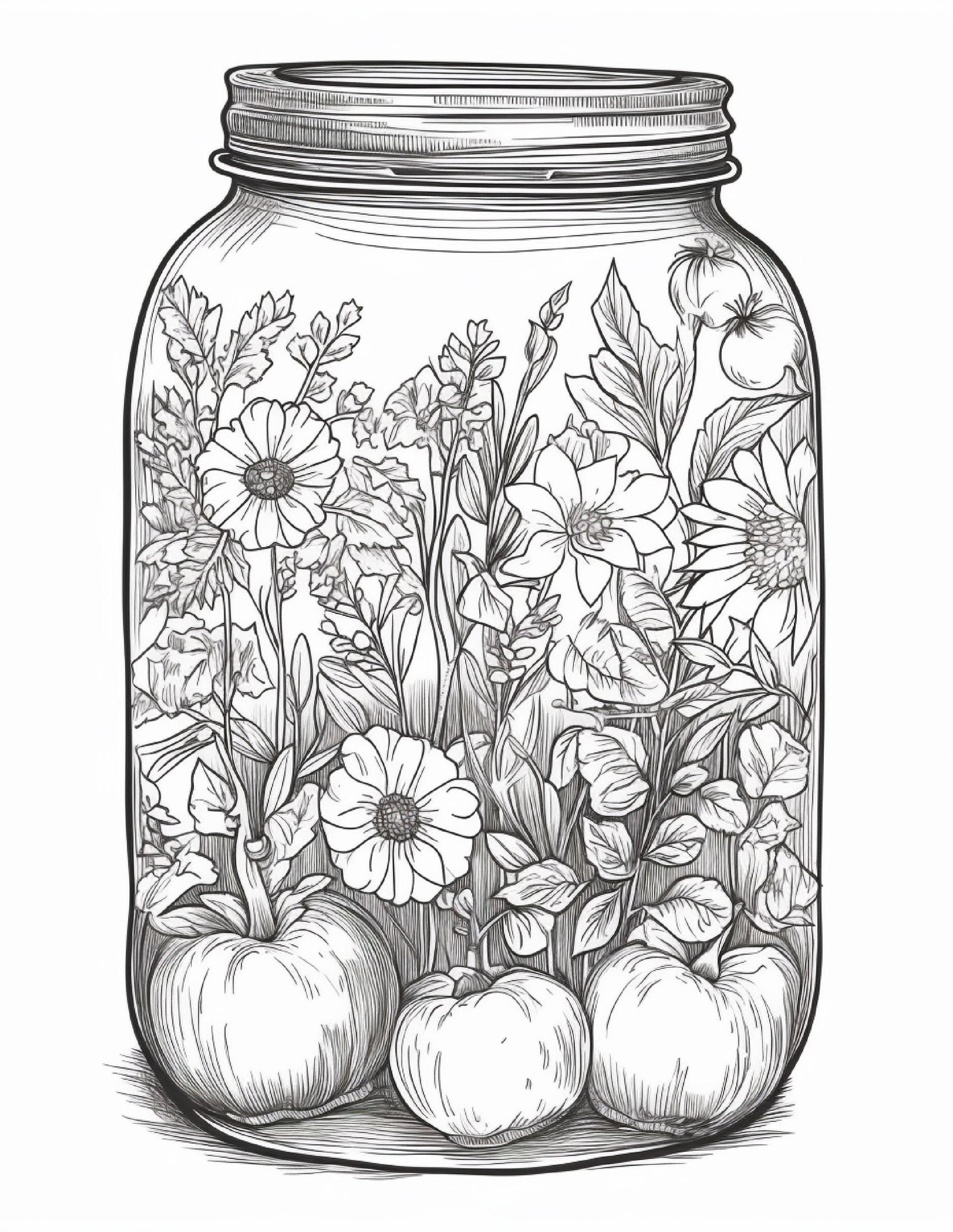 64 Life Inside Jar Printable Coloring Pages for Adults, Grayscale Coloring Book, Printable PDF File Download