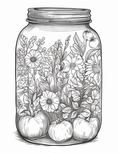 64 Life Inside Jar Printable Coloring Pages for Adults, Grayscale Coloring Book, Printable PDF File Download