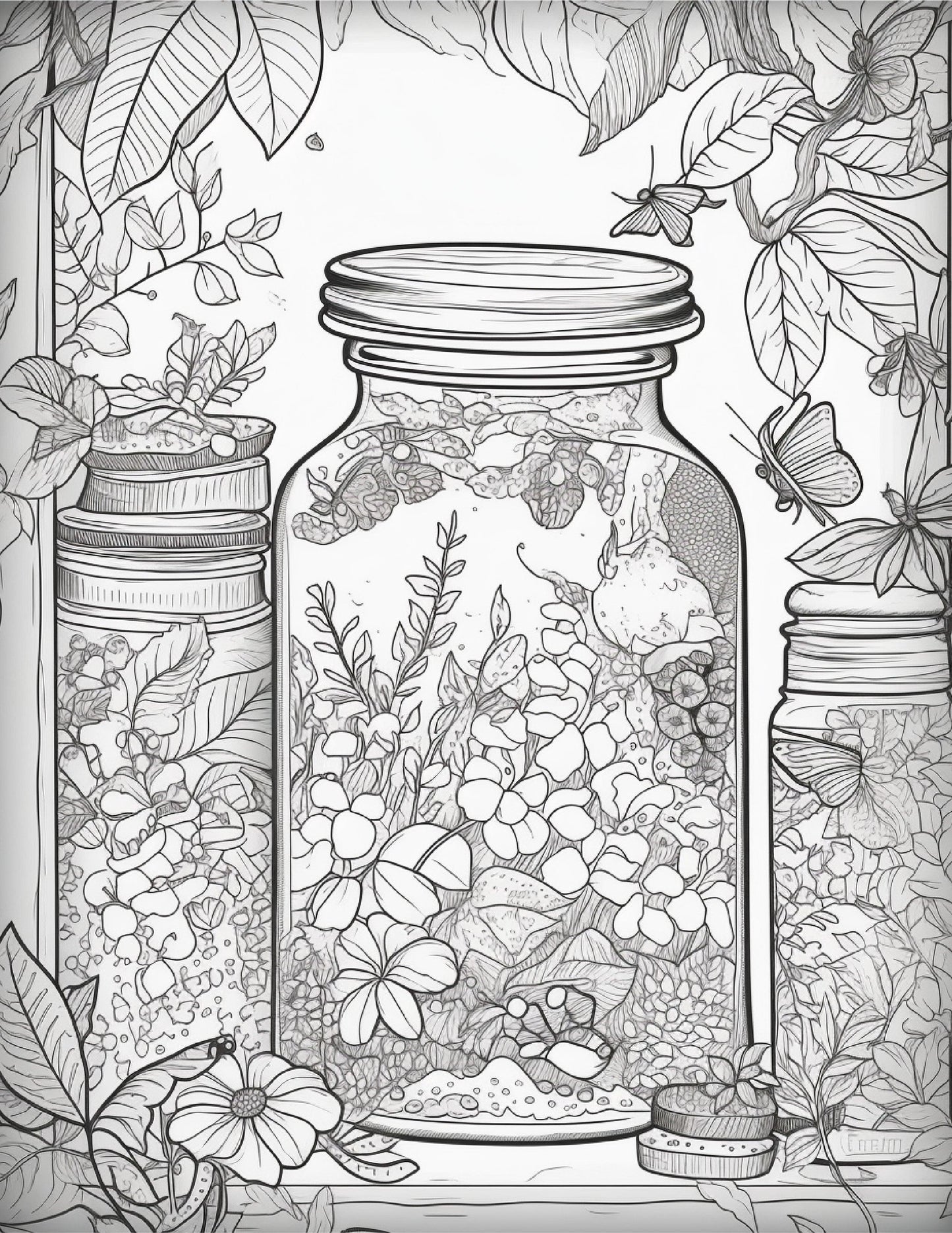 64 Life Inside Jar Printable Coloring Pages for Adults, Grayscale Coloring Book, Printable PDF File Download