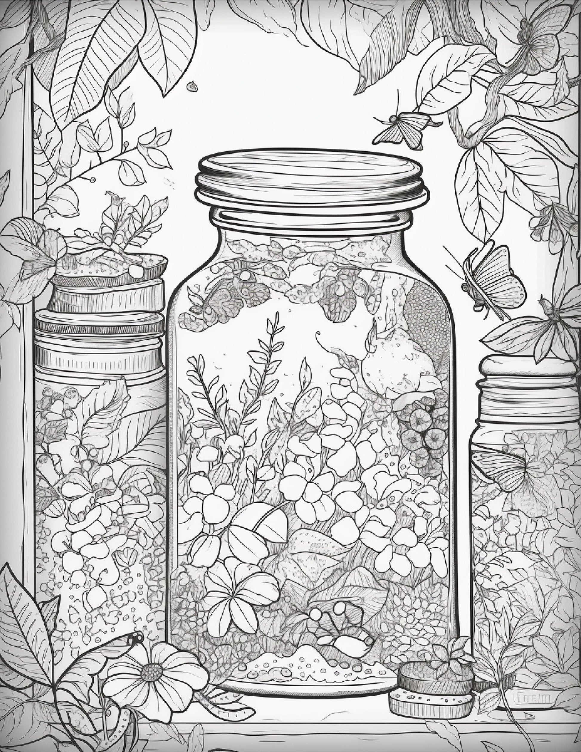 64 Life Inside Jar Printable Coloring Pages for Adults, Grayscale Coloring Book, Printable PDF File Download