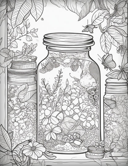 64 Life Inside Jar Printable Coloring Pages for Adults, Grayscale Coloring Book, Printable PDF File Download