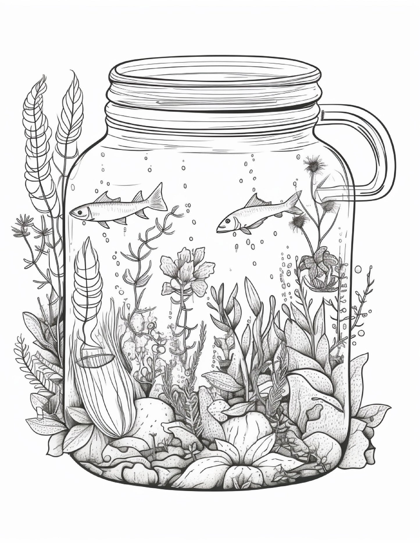 64 Life Inside Jar Printable Coloring Pages for Adults, Grayscale Coloring Book, Printable PDF File Download