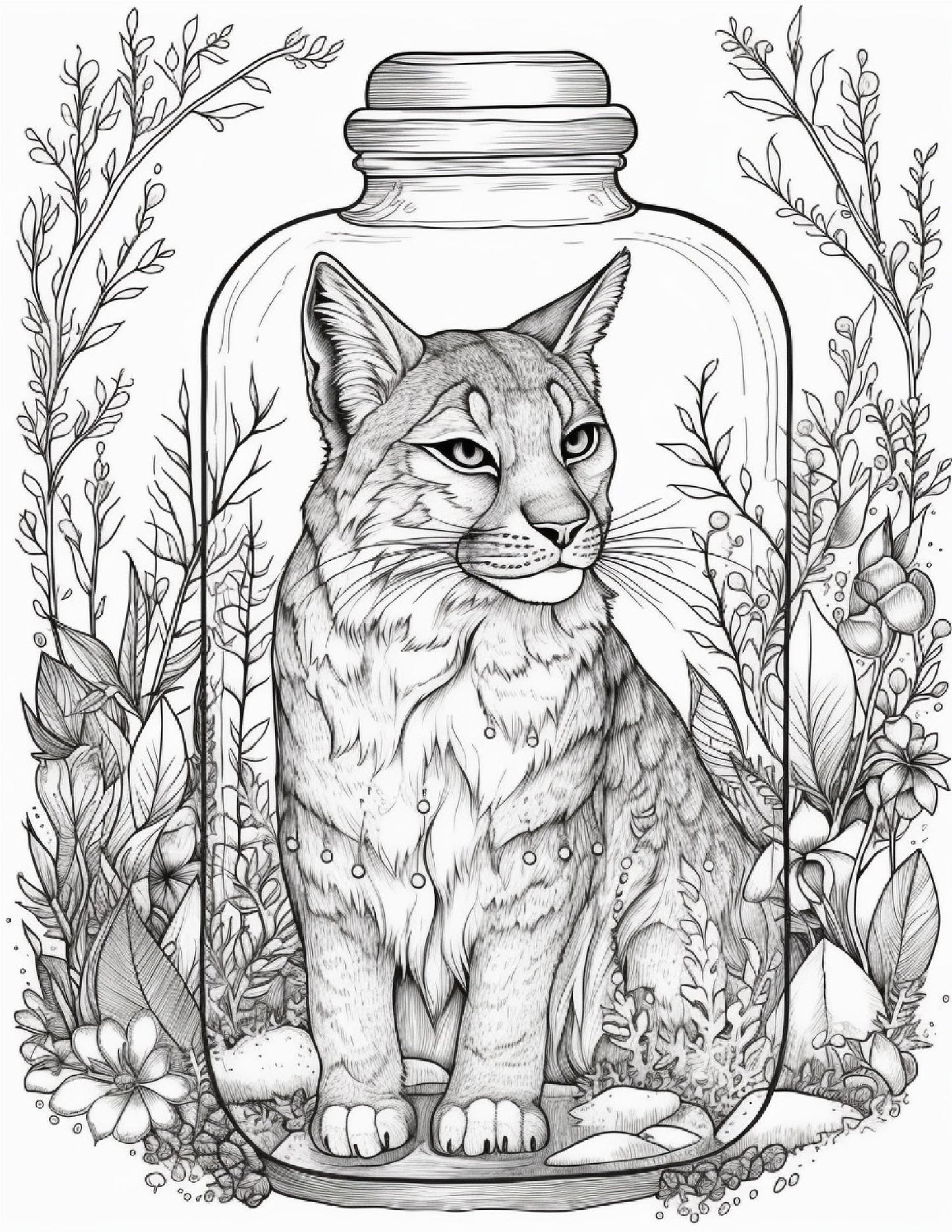 64 Life Inside Jar Printable Coloring Pages for Adults, Grayscale Coloring Book, Printable PDF File Download