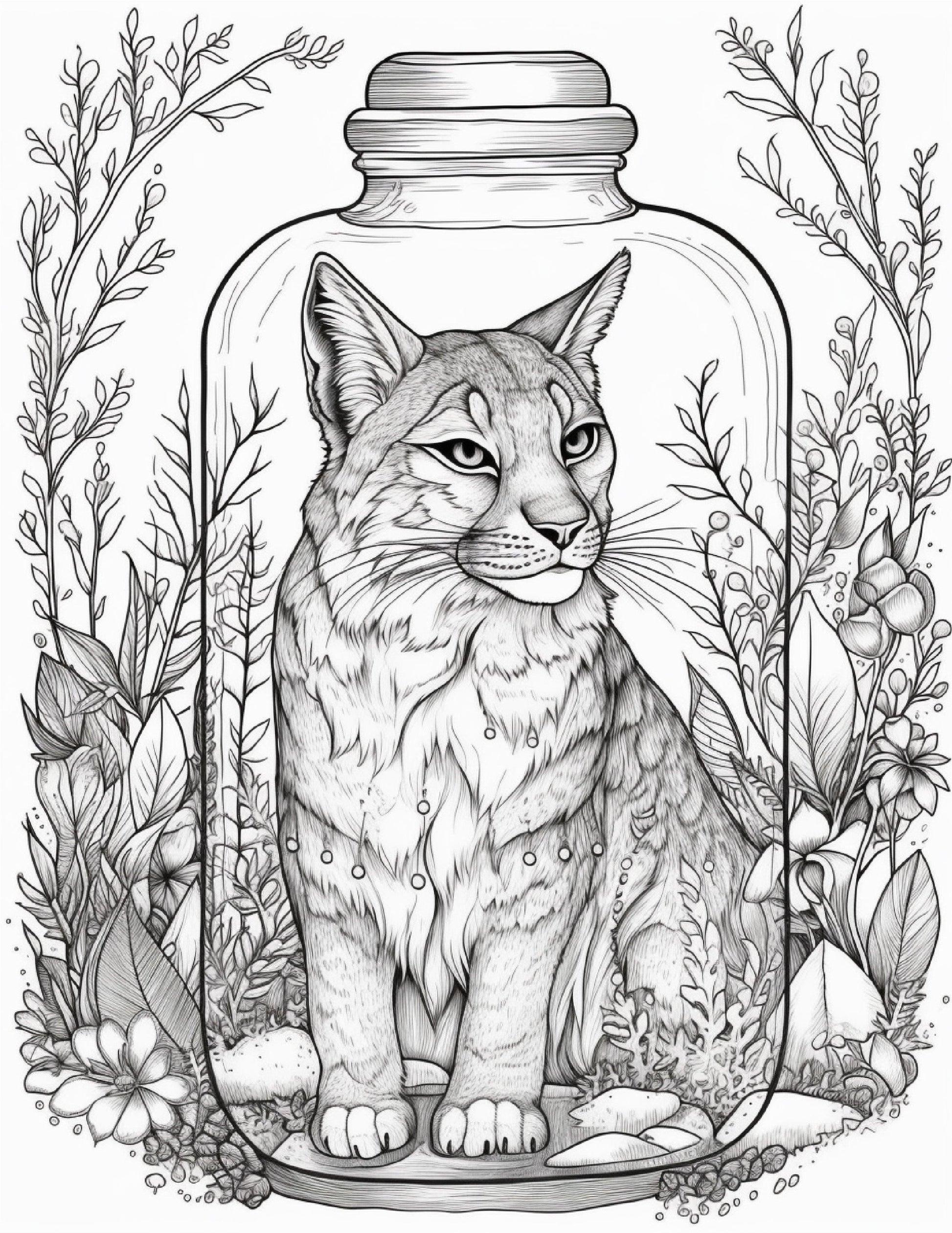64 Life Inside Jar Printable Coloring Pages for Adults, Grayscale Coloring Book, Printable PDF File Download