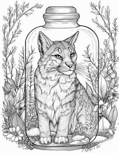 64 Life Inside Jar Printable Coloring Pages for Adults, Grayscale Coloring Book, Printable PDF File Download