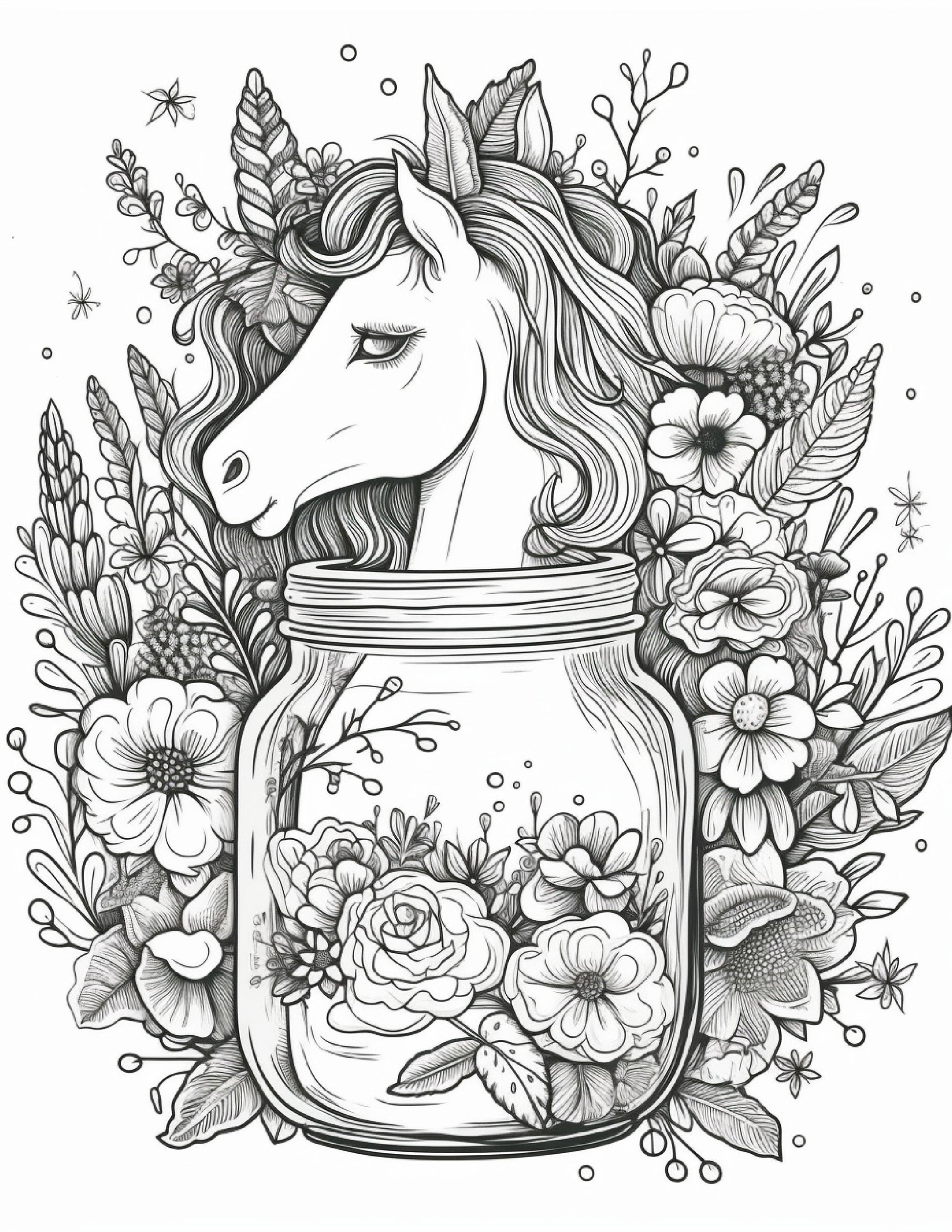 64 Life Inside Jar Printable Coloring Pages for Adults, Grayscale Coloring Book, Printable PDF File Download