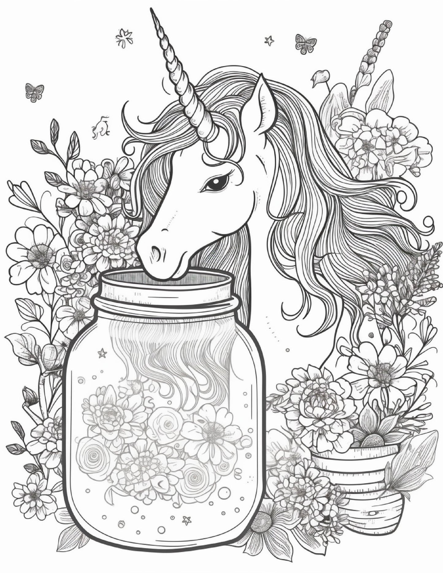64 Life Inside Jar Printable Coloring Pages for Adults, Grayscale Coloring Book, Printable PDF File Download
