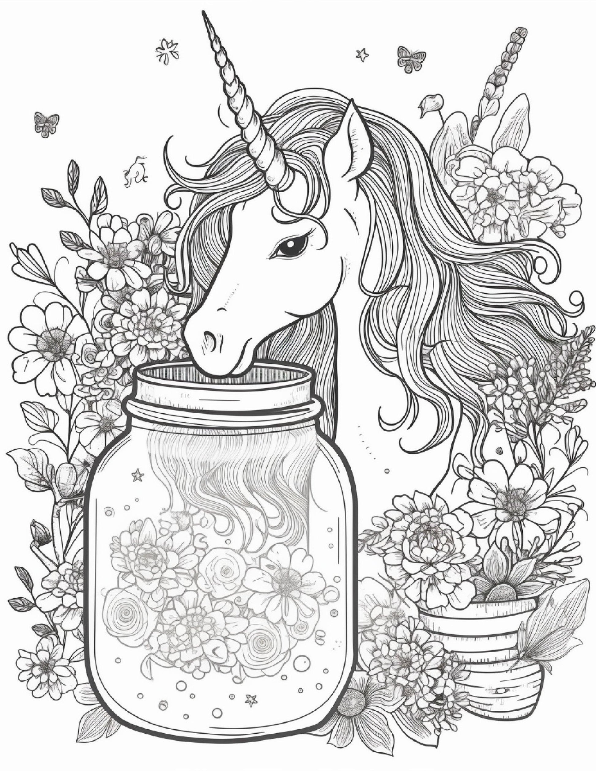 64 Life Inside Jar Printable Coloring Pages for Adults, Grayscale Coloring Book, Printable PDF File Download