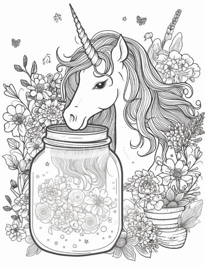 64 Life Inside Jar Printable Coloring Pages for Adults, Grayscale Coloring Book, Printable PDF File Download