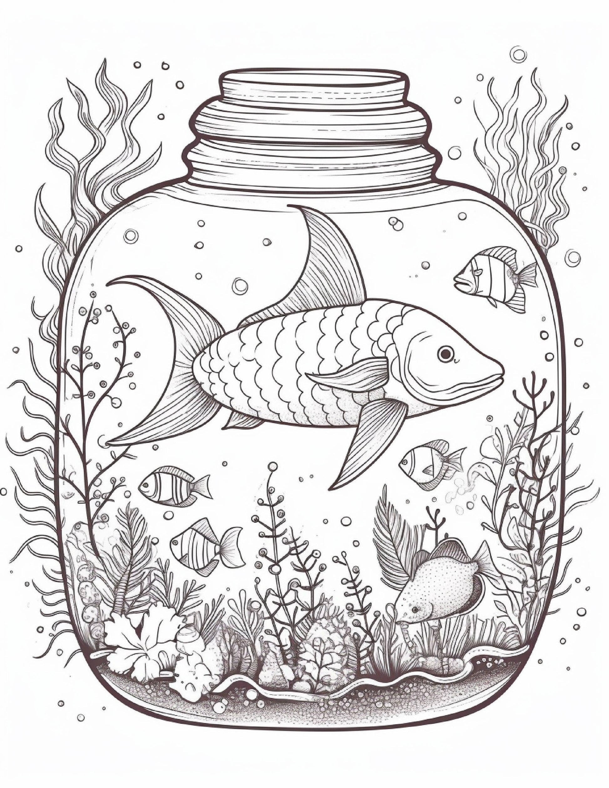 64 Life Inside Jar Printable Coloring Pages for Adults, Grayscale Coloring Book, Printable PDF File Download