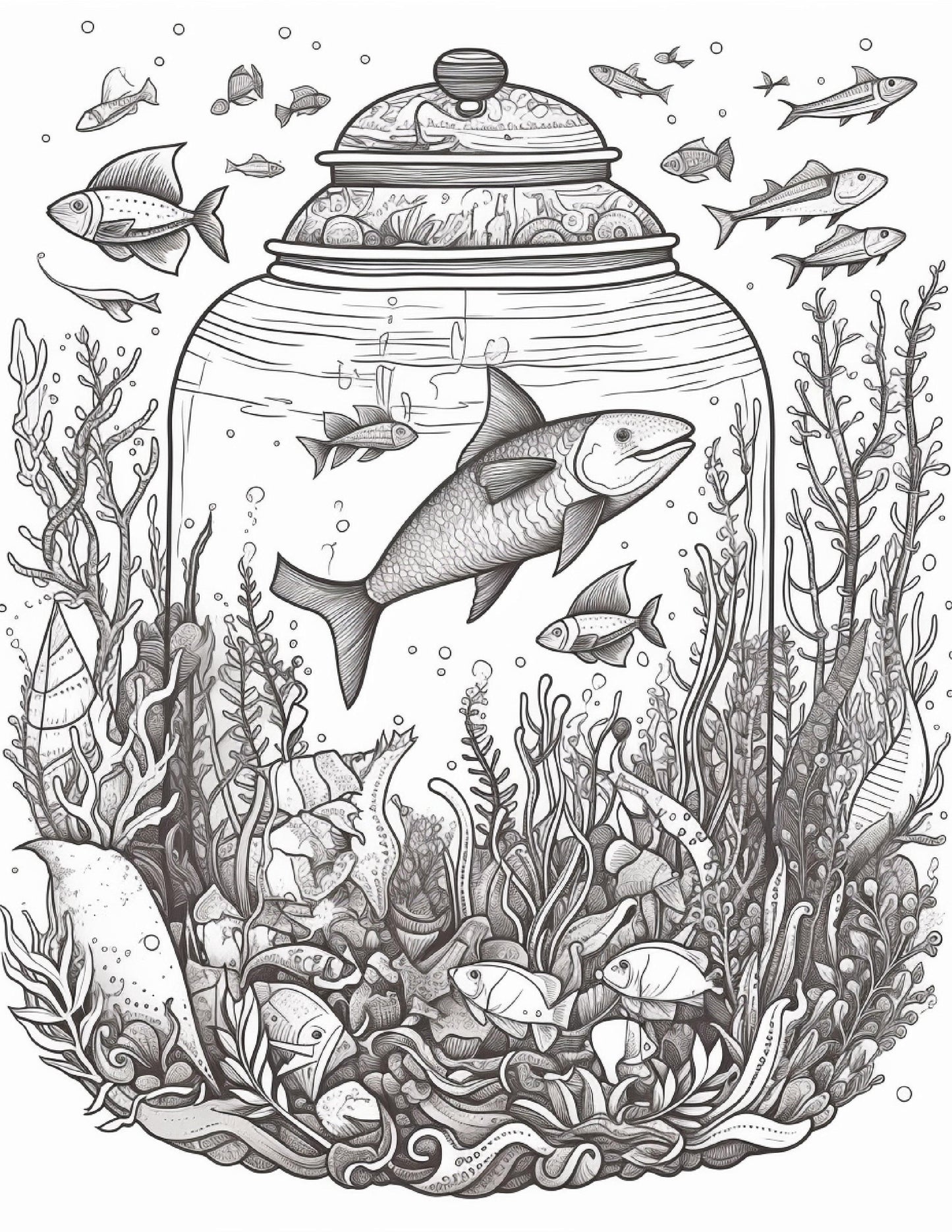 64 Life Inside Jar Printable Coloring Pages for Adults, Grayscale Coloring Book, Printable PDF File Download