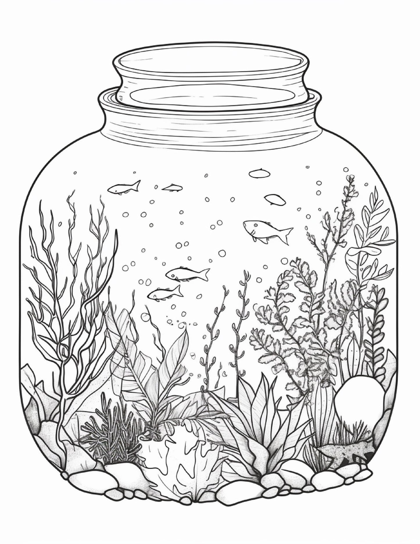 64 Life Inside Jar Printable Coloring Pages for Adults, Grayscale Coloring Book, Printable PDF File Download
