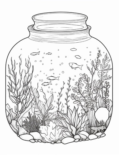 64 Life Inside Jar Printable Coloring Pages for Adults, Grayscale Coloring Book, Printable PDF File Download
