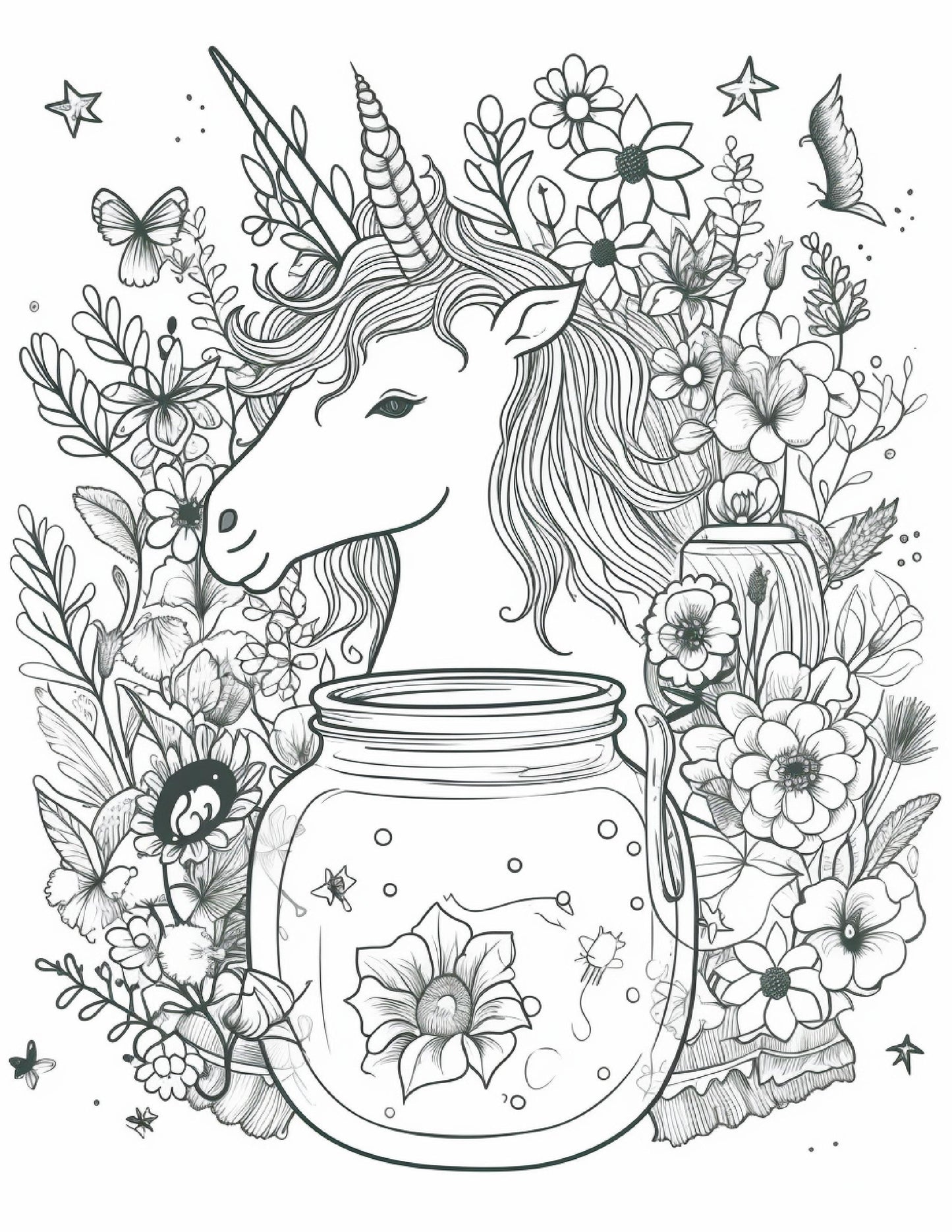 64 Life Inside Jar Printable Coloring Pages for Adults, Grayscale Coloring Book, Printable PDF File Download