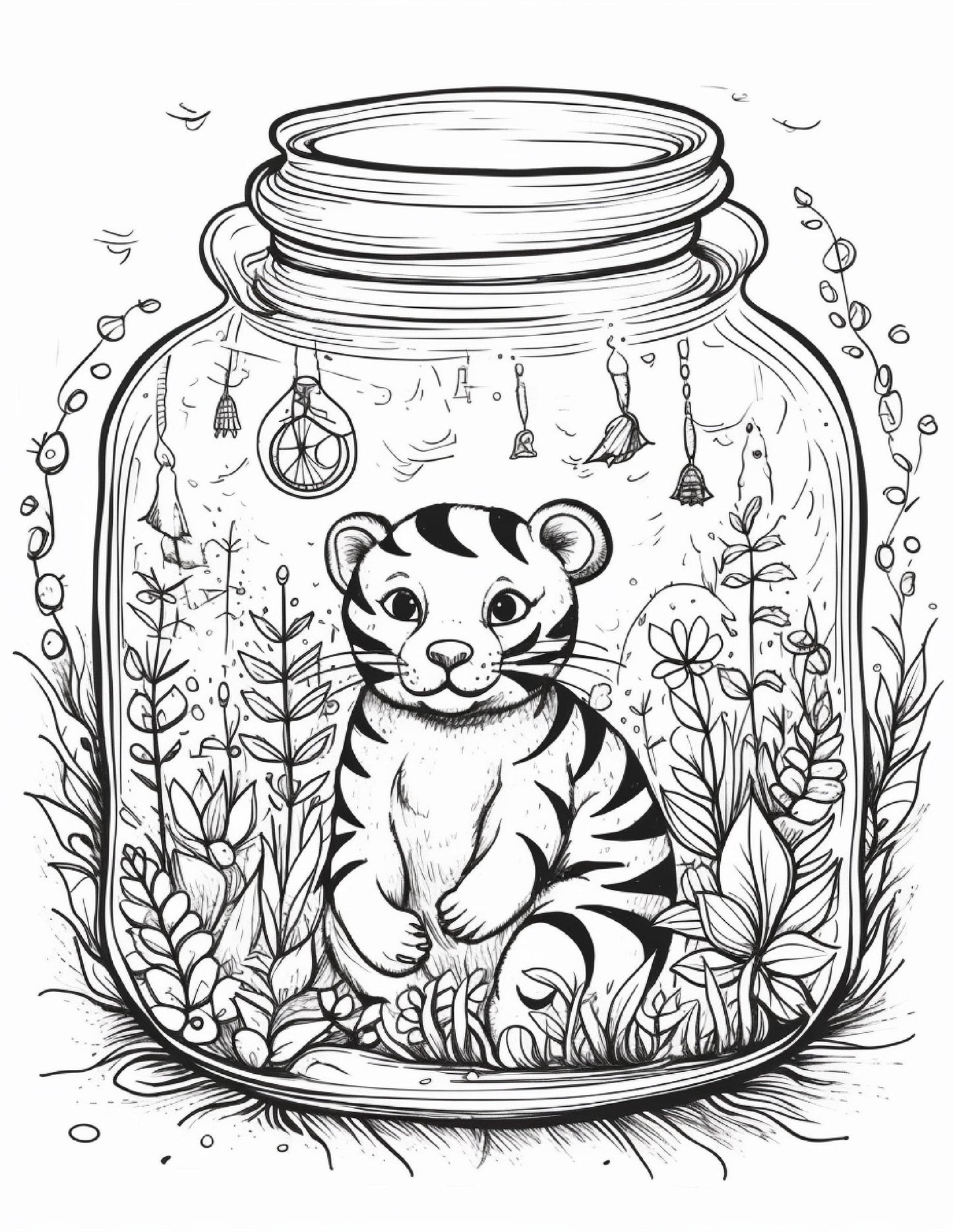 64 Life Inside Jar Printable Coloring Pages for Adults, Grayscale Coloring Book, Printable PDF File Download