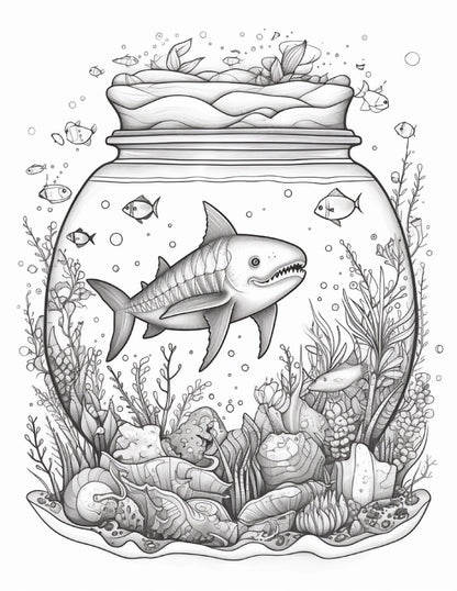64 Life Inside Jar Printable Coloring Pages for Adults, Grayscale Coloring Book, Printable PDF File Download