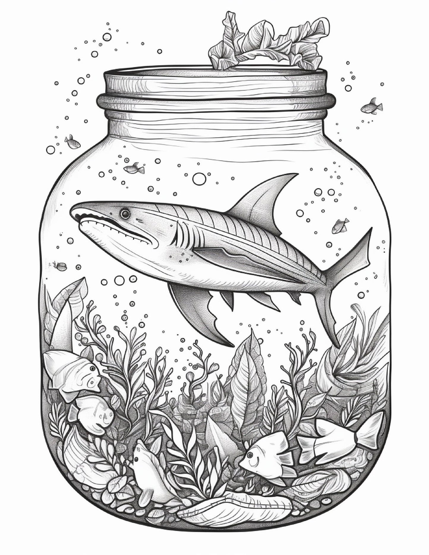 64 Life Inside Jar Printable Coloring Pages for Adults, Grayscale Coloring Book, Printable PDF File Download