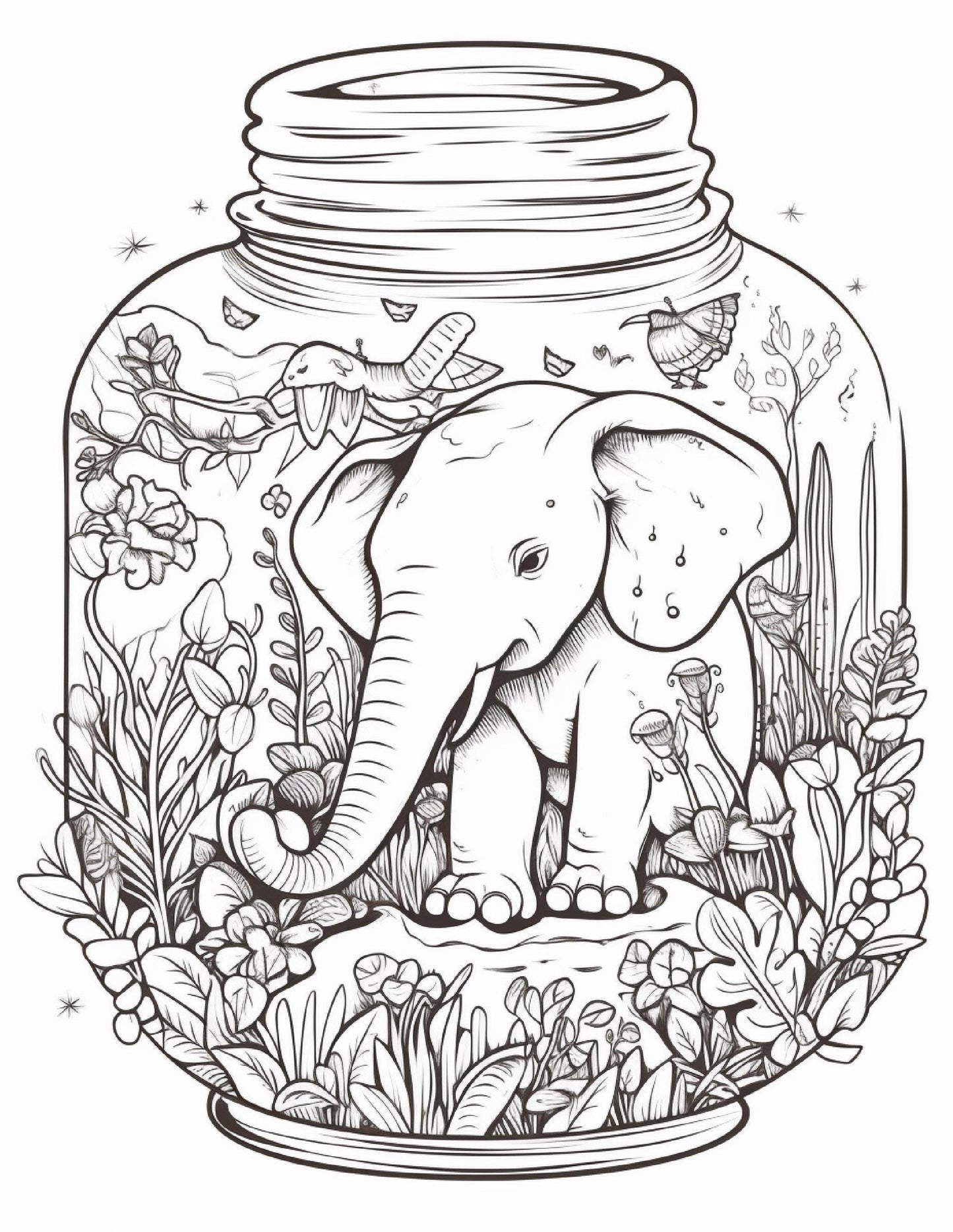64 Life Inside Jar Printable Coloring Pages for Adults, Grayscale Coloring Book, Printable PDF File Download