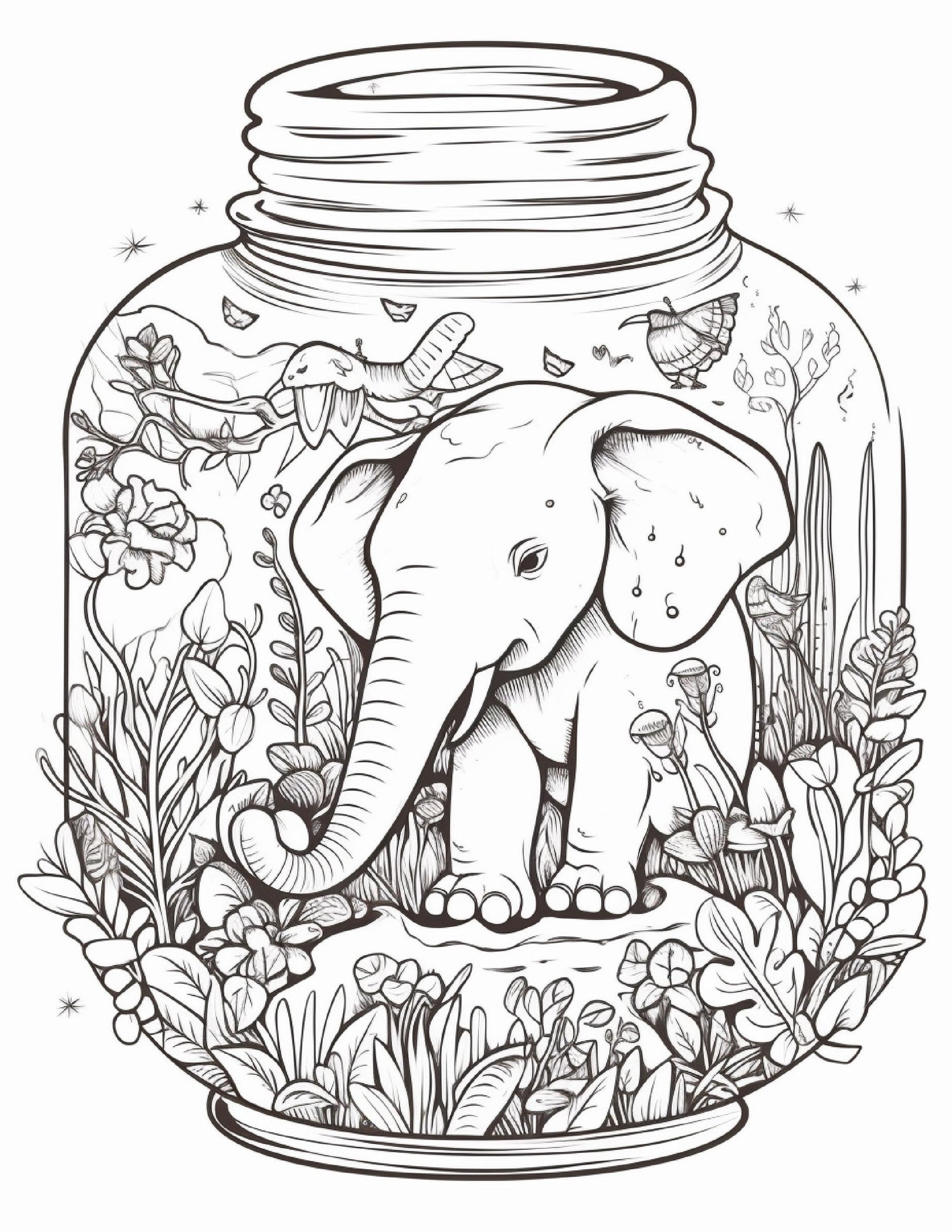 64 Life Inside Jar Printable Coloring Pages for Adults, Grayscale Coloring Book, Printable PDF File Download