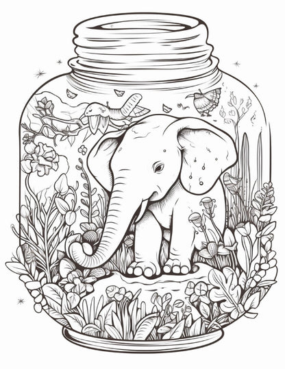 64 Life Inside Jar Printable Coloring Pages for Adults, Grayscale Coloring Book, Printable PDF File Download
