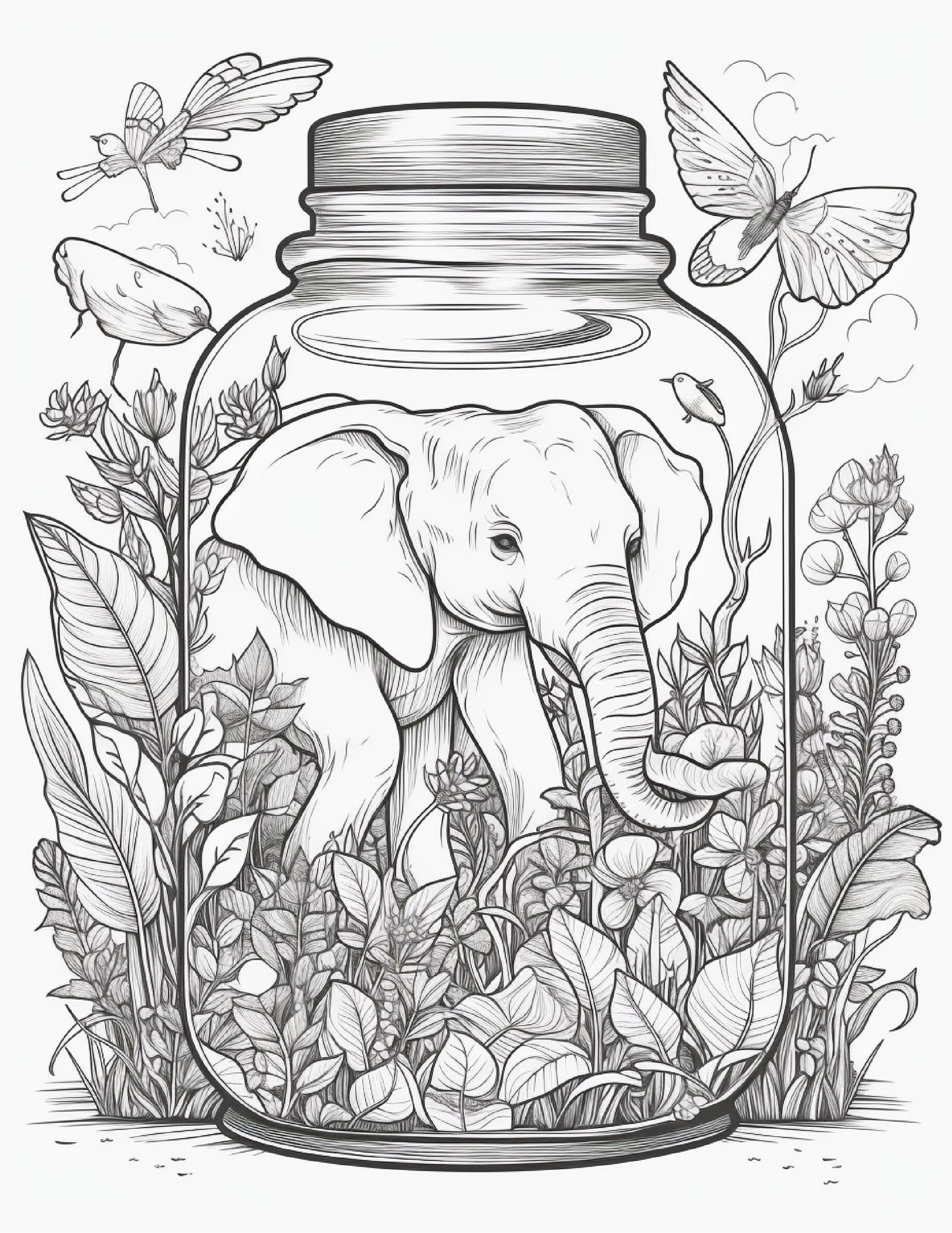 64 Life Inside Jar Printable Coloring Pages for Adults, Grayscale Coloring Book, Printable PDF File Download